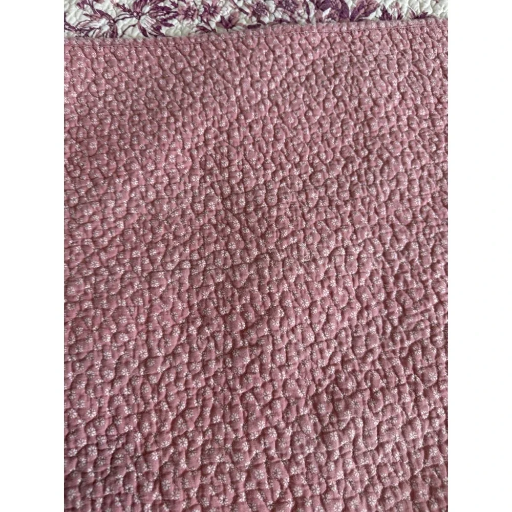 Vtg Laura Ashley Botanical Toile Quilt Coverlet Raspberry Pink Floral Cotton 90s
